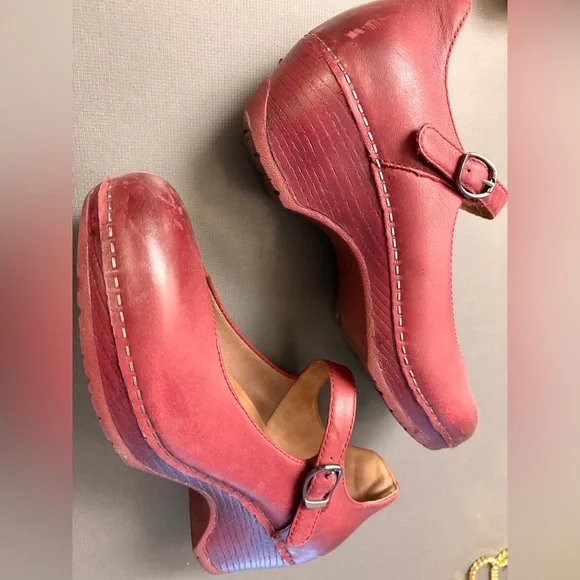 Dansko Women's Marla Ruby Red Mary Jane Leather Clogs - Picture 3 of 5